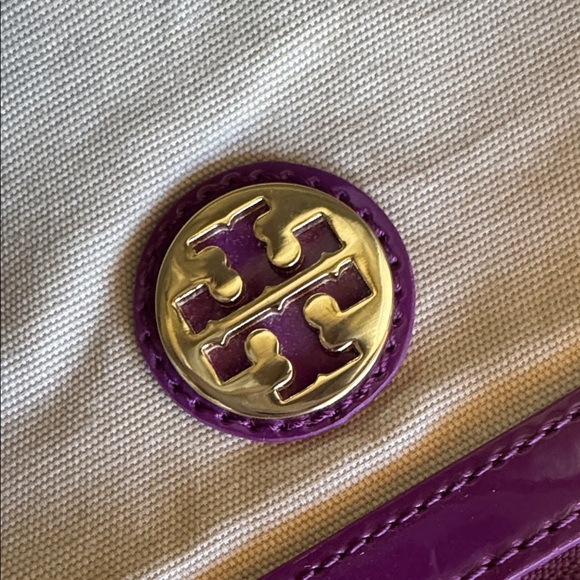 Tory Burch Purple Logo Coated Canvas Tote Bag Hobo - Picture 9 of 14